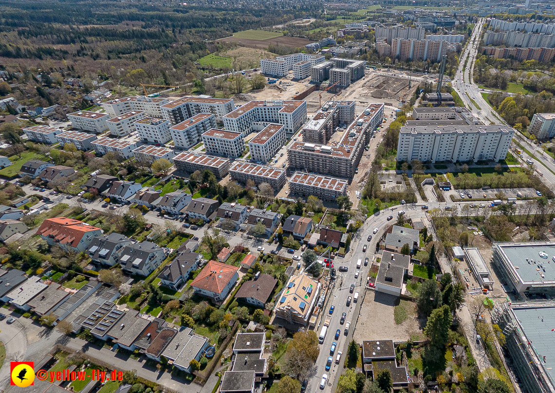 21.04.2023 - Luftbilder von der Baustelle Alexisquartier und Pandion Verde in Neuperlach